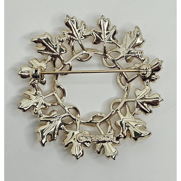 Vintage Sarah Coventry Garland Wreath Pin Silver Gold Tone Maple Leaf Brooch - Picture 2 of 3